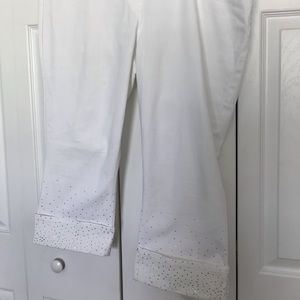 Stunning white stretch denim capris w/rhinestones. Just reduced!